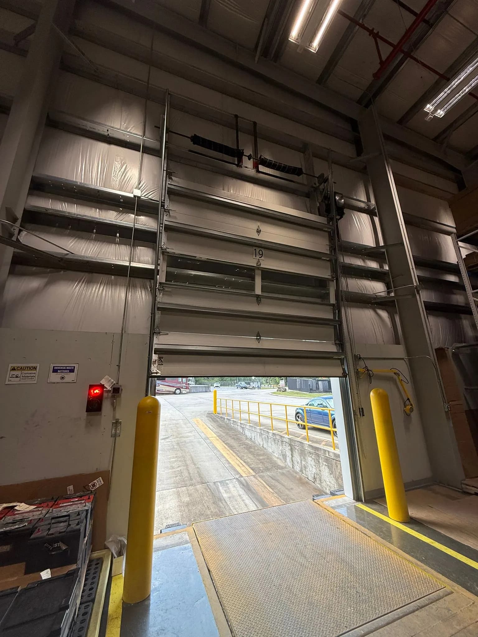 Commercial loading dock door, inside view